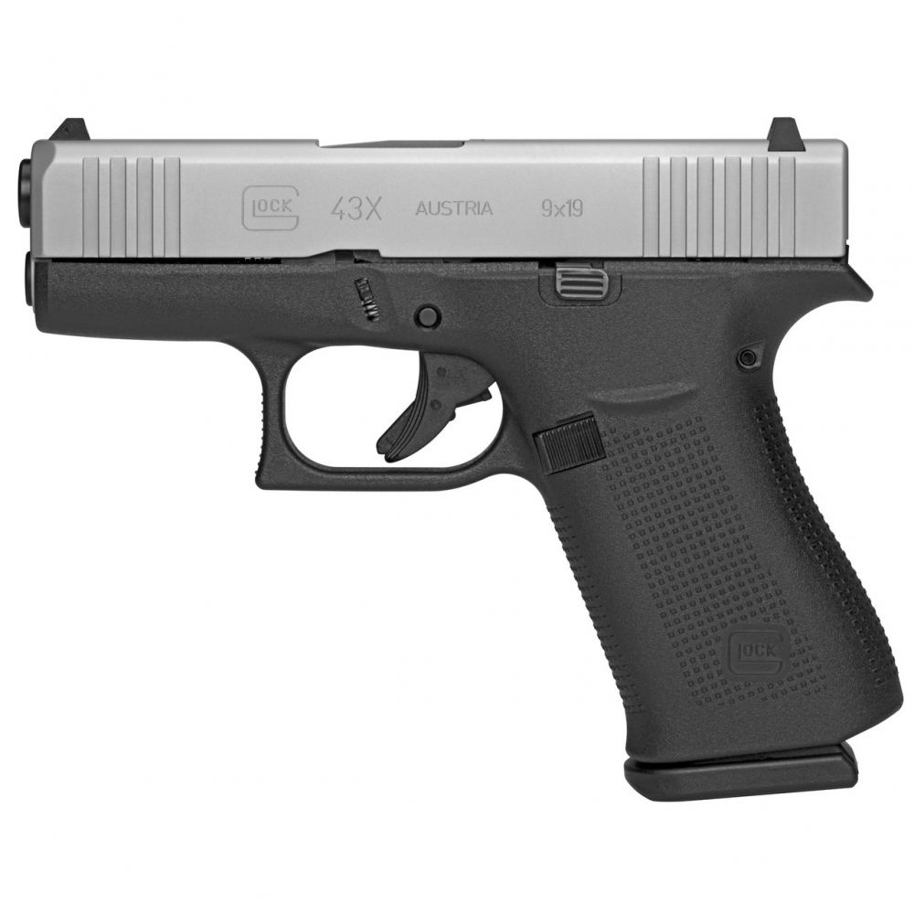px435sl201.jpg Glock 43X 9mm 10rd 3.41″ Pistol Black/Silver PVD PX435SL2...